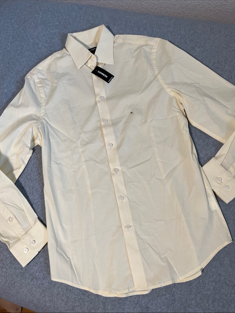 Express Mens Button-Front Dress Shirt XS Slim Butter Yellow